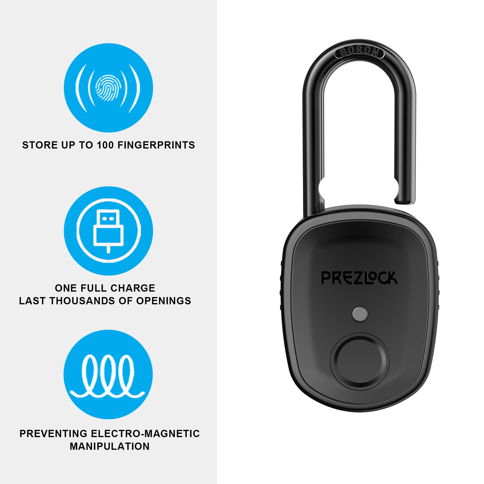eLinkSmart Fingerprint Padlock Gym Locker Padlock Keyless USB Charging  (Silver) - elinksmart